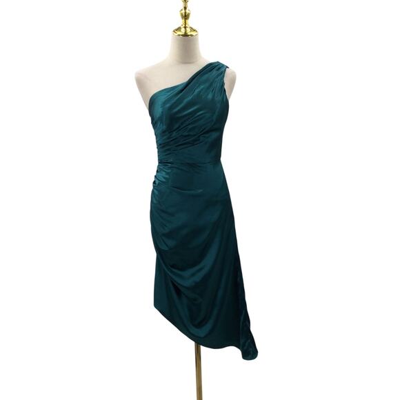 AW BRIDAL SZ 2 XS Deep Lake teal one shoulder asymmetrical party dress NEW B127 - Picture 1 of 7
